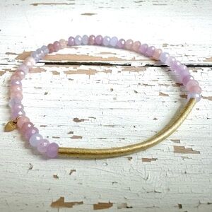 Lavender Quartz and Gold Vermeil Beaded Stretchy Bracelet
